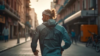 Fotobehang Person in city jogging © XtravaganT