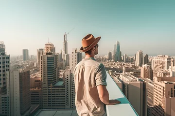 Selbstklebende Fototapete Vereinigte Staaten Man overlooking city