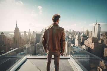 Abwaschbare Fototapete Vereinigte Staaten Man overlooking city