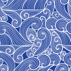 Fototapeta premium vector contemporary white wave lines asian style seamless pattern on blue