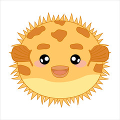 Flat in childish, cartoon style image of Puffer Fish