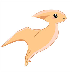 Flat in childish, cartoon style image of a funny, cute pterodactyl, dragon