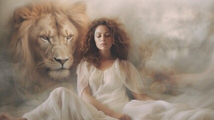 Woman with lion