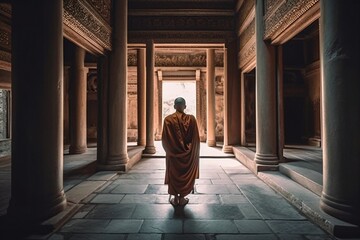 Buddhist monk in temple. Generative AI