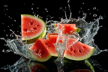 stock photo of water splash with sliced melon isolated Food Photography