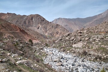 The Fann Mountains  in western region of Tajikistan - 608382454