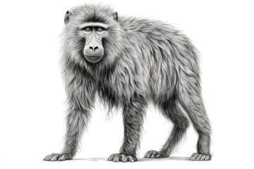 Cute Baboon drawing on white background - generative AI