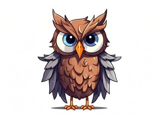 Owl in Cartoon Style on white background - generative AI