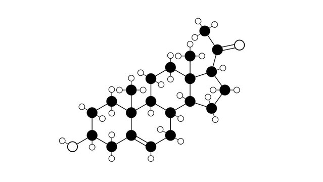 pregnenolone molecule, structural chemical formula, ball-and-stick model, isolated image endogenous steroid
