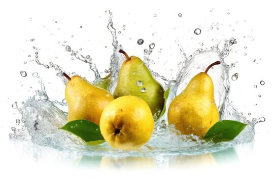 stock photo of water splash with sliced pears isolated Food Photography