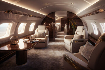 Luxurious Living in the Air. Indulgent Interiors of a Private Jet . Generative AI