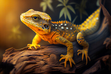 Obraz premium A Yellow Spotted Lizard. Generative AI.