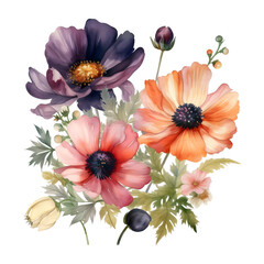 Fototapeta premium Watercolored Bouqet of Flowers as PNG Generative AI