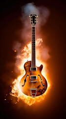 Burning guitar. AI Generated