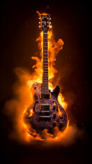 Burning guitar. AI Generated