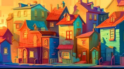 Fototapeta na wymiar Colorful Cartoon Houses. Generative AI
