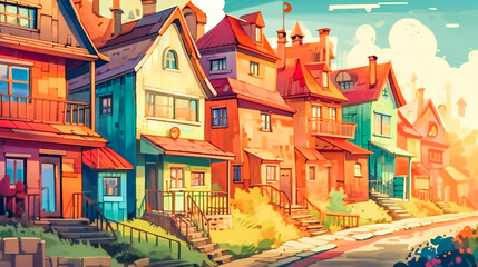 Fototapeta na wymiar Colorful Cartoon Houses. Generative AI