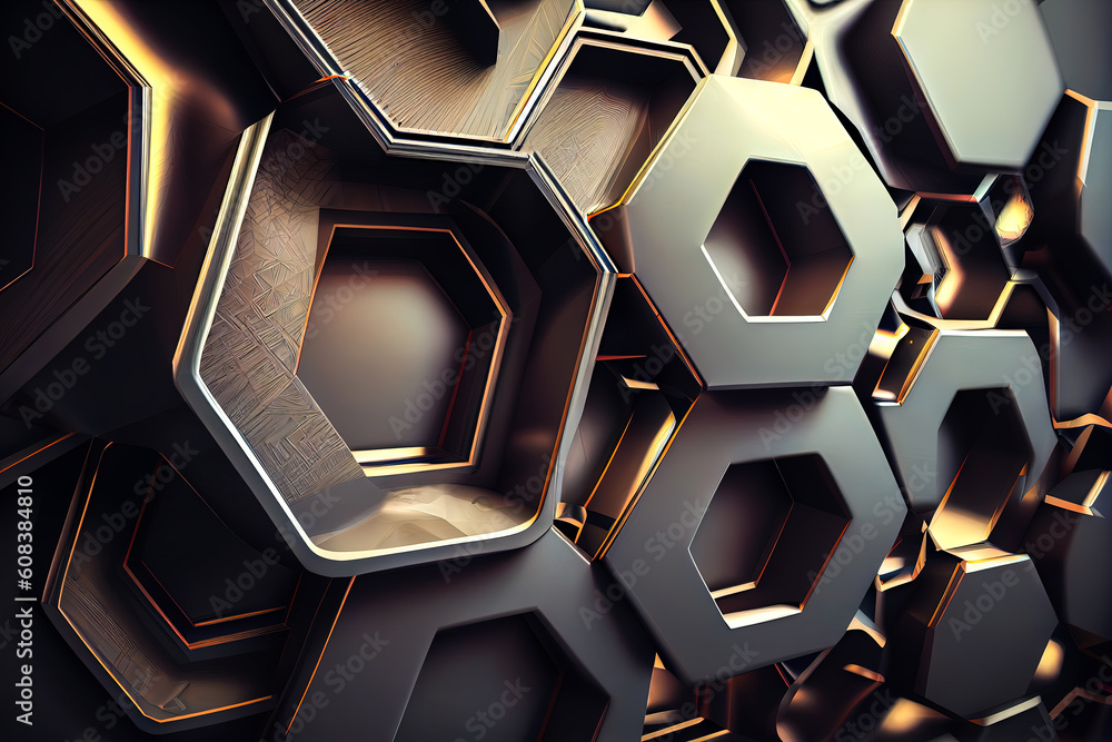 Poster abstract background with hexagons. Generative AI