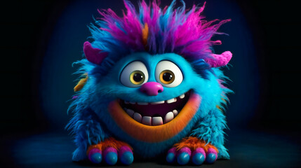 Cute and cuddly monster. Furry friend with big, friendly eyes and a cheerful grin. Generative AI