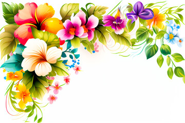 Obraz premium Elegant Floral Border. Various colorful flowers on white background. Generative AI.
