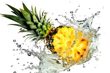stock photo of water splash with sliced pineapple isolated Food Photography