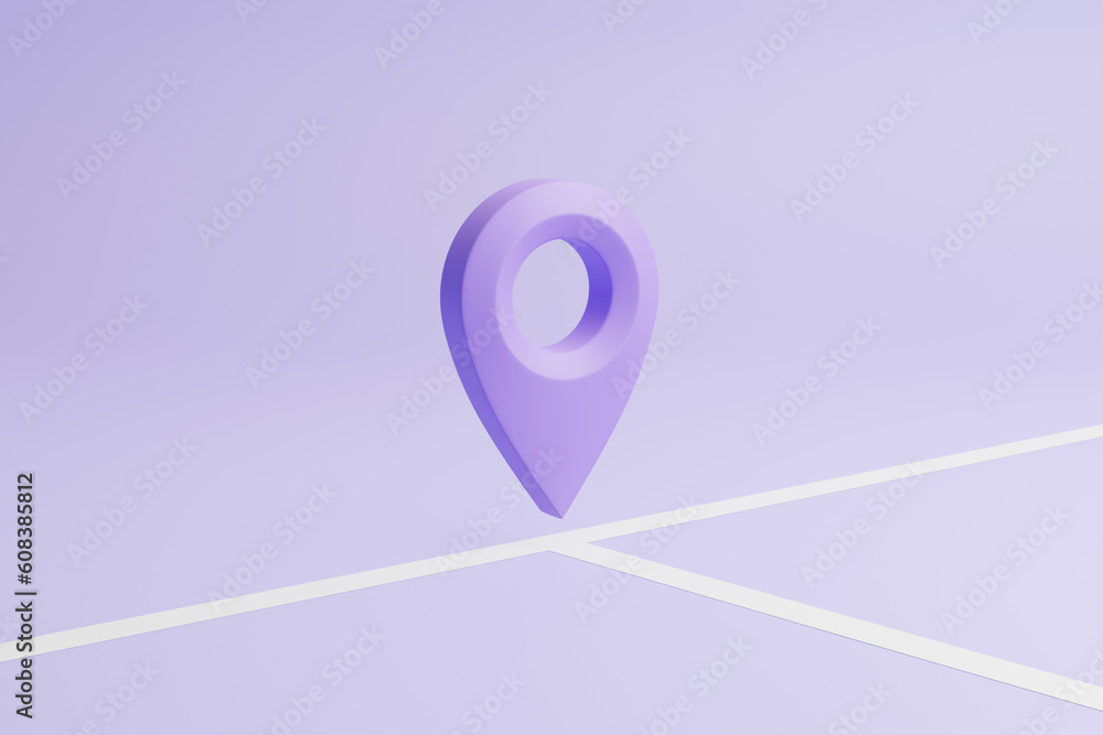 Poster map location point marker of map or navigation pin icon sign at a fork in the road or crossroads on 