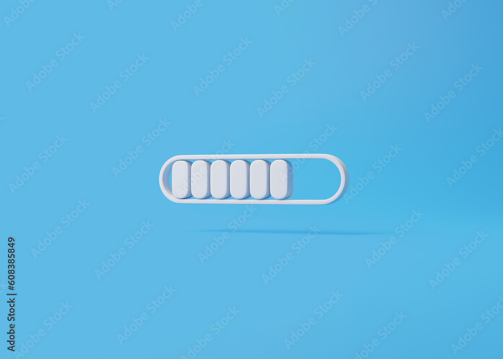 Poster Minimal progress bar part symbol on blue background. Loading concept. 3d render illustration