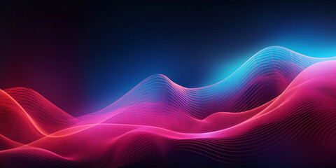 Two colored wave lines in the background, audiovisual installations, atmospheric effects, glows, deep pink and sky blue. Generative AI.