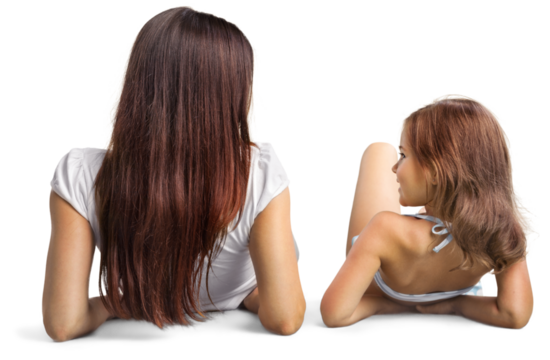 Young Mother And cute Daughter sunbathing