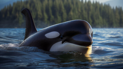 Fototapeta premium Killer whale swimming. Ai Generated