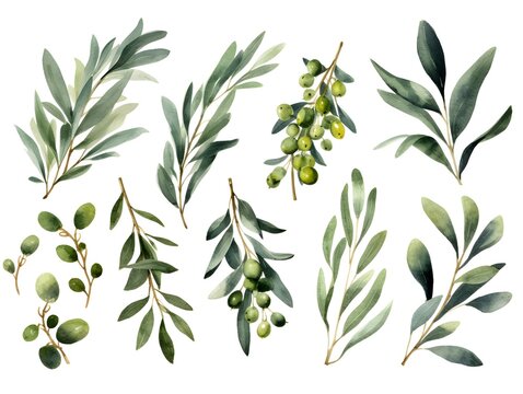 Watercolor Olive Branch with Olives (2340145)