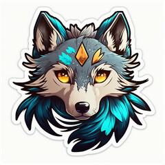 Striking Wolf Sticker with Wilderness Vibes and Vibrant Background, Generative AI