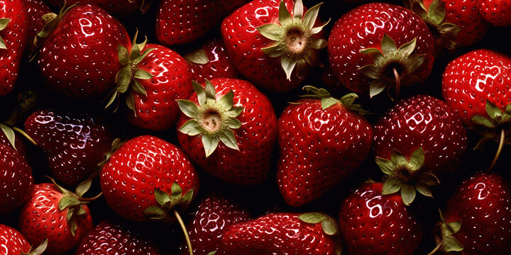Viele fruchtige Erdbeeren von oben Ansicht Nahaufnahme, ki generativ 