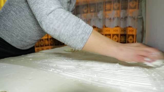 Layered dough is made with the fat