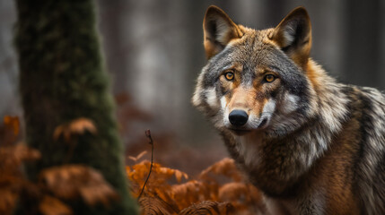 Timber Wolf in the Forest.  AI Generated