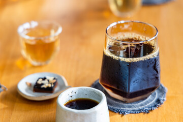 Iced glass of the coffee in cafe
