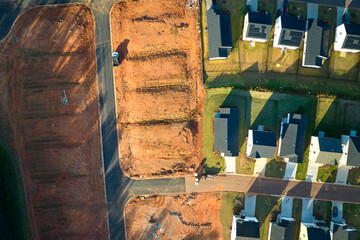 Real estate development with tightly located family houses under construction in South Carolina...