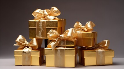 yellow gift,  gold gift, many gifts, several gifts, Gold gift box, many golden gifts, luxury gifts, made with Generative AI