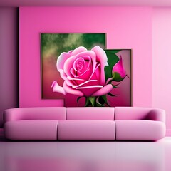 A stunning pink rose on a full pink background. Soft colors of pink - generative ai