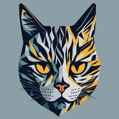 Abstract shape of a cat face. Vector illustration. T-shirt print. White background. Mosaic style