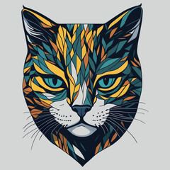 Abstract shape of a cat face. Vector illustration. T-shirt print. White background. Mosaic style