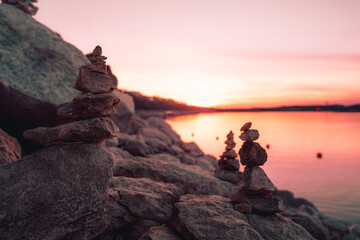 stacked rocks at sea