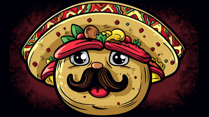 cartoon taco wearing a Mexican hat AI generative