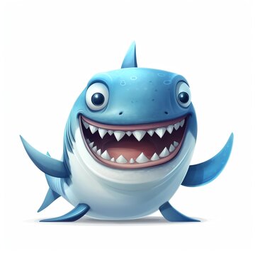 Charming Character: Playful Blue Shark Drawing on a White Background. AI Generated.