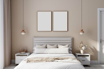 Two frame mockup in bedroom interior