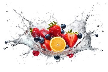 stock photo of water splash with various fruits fall isolated Food Photography