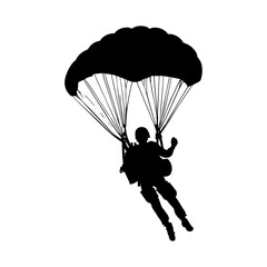 Vector illustration. Airplane jump. Skydiver silhouette. Flight in the air. - obrazy, fototapety, plakaty