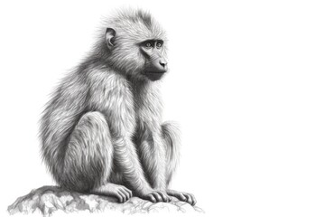 Cute Baboon drawing on white background - generative AI