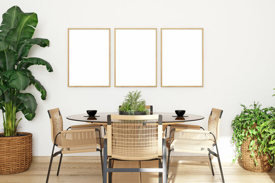 Living room frame mockup, 3d rendering