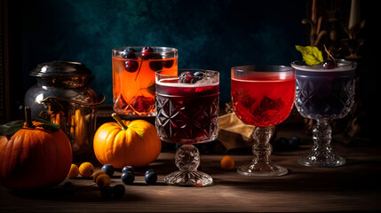 Colorful cocktails decorated for Halloween